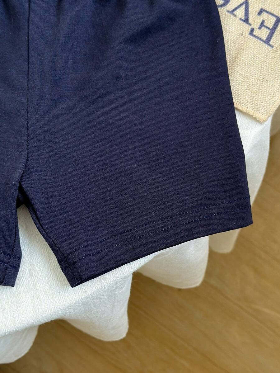 SHEIN 2pcs Newborn Baby Boy Blue & White Striped Printed Brown Pocket Short Sleeve Romper And Elastic Waist Shorts Outfit Set, Soft & Comfortable, Suitable For Home & Outdoor, Spring/Summer, Baby Bodysuit, Baby Boy Shorts, Newborn Clothes,0-9 Month Boy Clothes NB00098 - Image 10