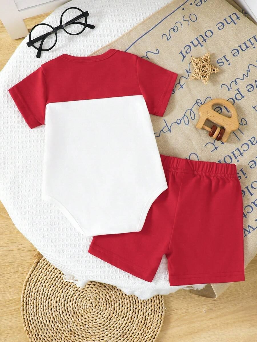SHEIN 2pcs Newborn Baby Boy Blue & White Striped Printed Brown Pocket Short Sleeve Romper And Elastic Waist Shorts Outfit Set, Soft & Comfortable, Suitable For Home & Outdoor, Spring/Summer, Baby Bodysuit, Baby Boy Shorts, Newborn Clothes,0-9 Month Boy Clothes NB00098 - Image 12