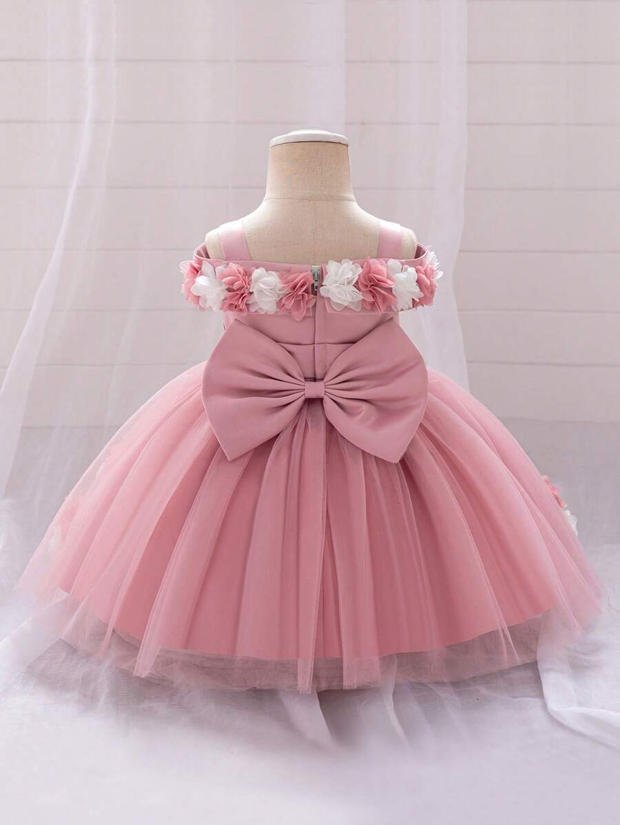1pc Baby Girl Princess Style Tulle Dress With 3D Flower Appliques For Birthday Party Summer BG00049 - Image 5