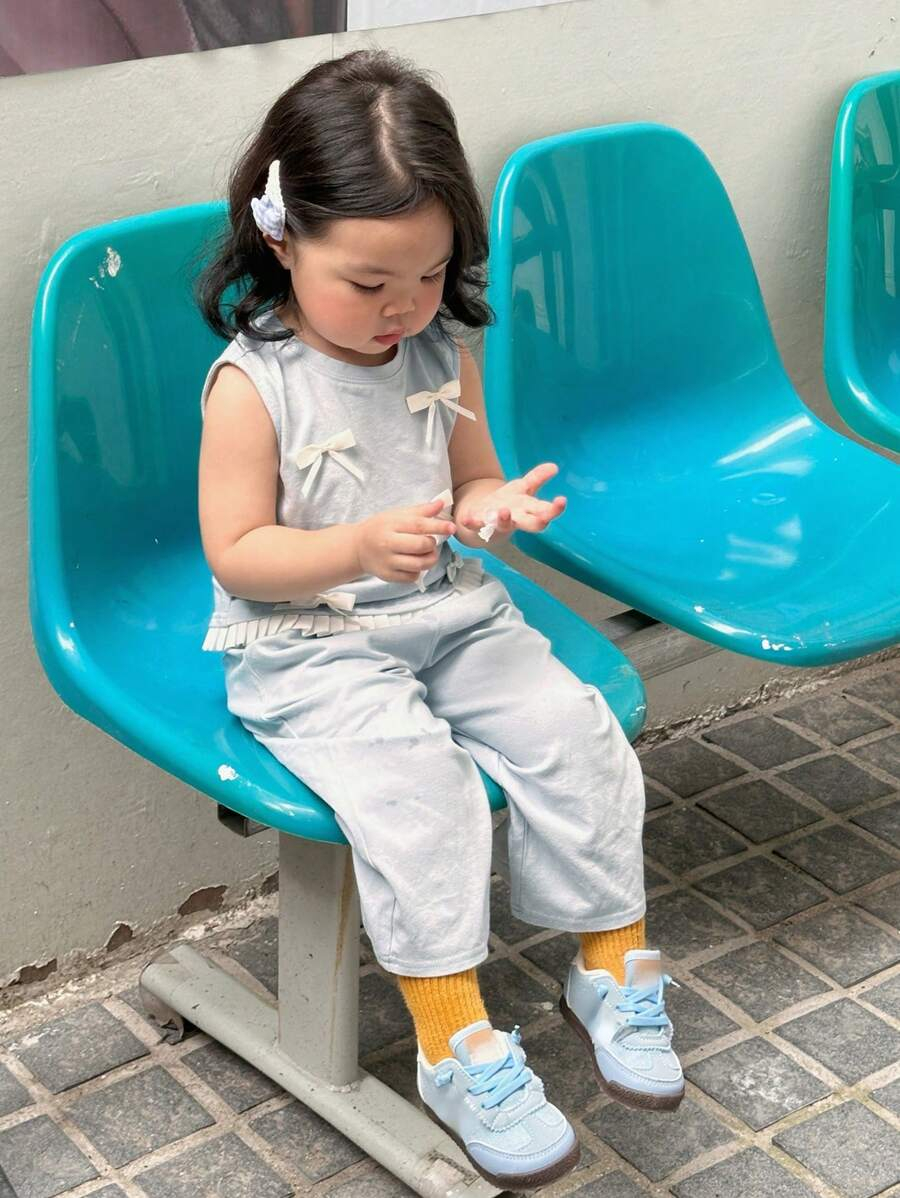 Dazy Kids 2pcs/Set Toddler Girls Casual Round Neck Bow Short Sleeve T-Shirt & Cropped Pants Set BG00082 - Image 3