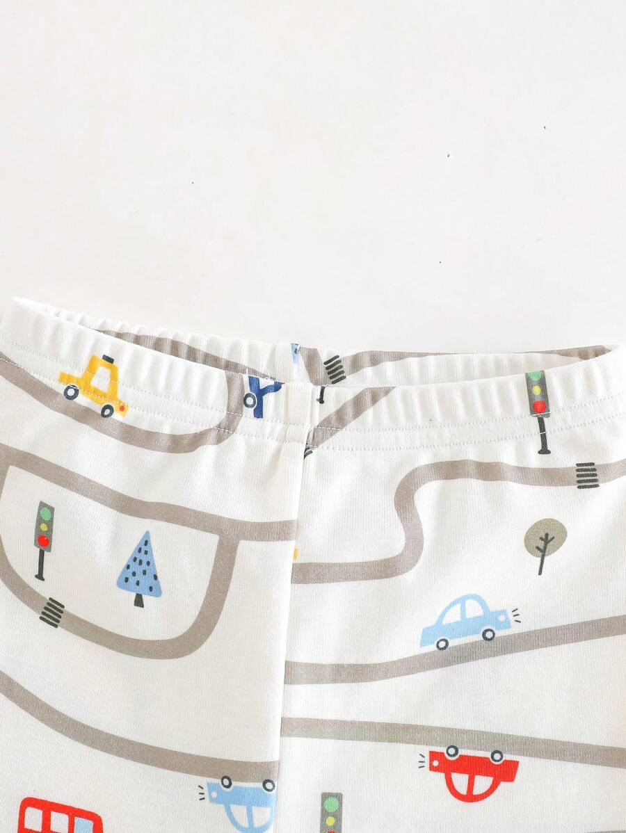 Cozy Pixies Baby Boy Snug Fit Pajamas 2 Pieces Set - Cartoon Car Print Soft Knitted Crew Neck Long Sleeve Top And Elastic Waist Long Pants BB00097 - Image 5