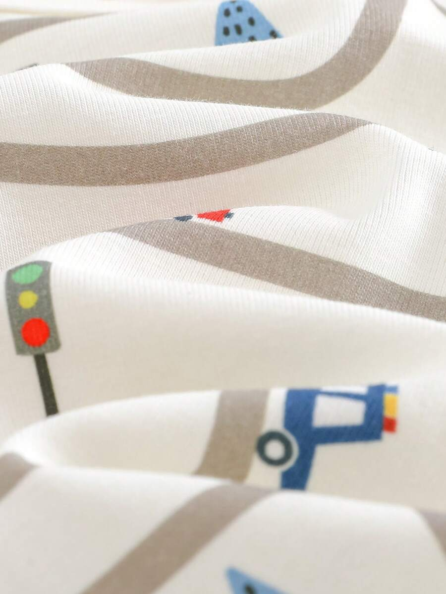 Cozy Pixies Baby Boy Snug Fit Pajamas 2 Pieces Set - Cartoon Car Print Soft Knitted Crew Neck Long Sleeve Top And Elastic Waist Long Pants BB00097 - Image 6