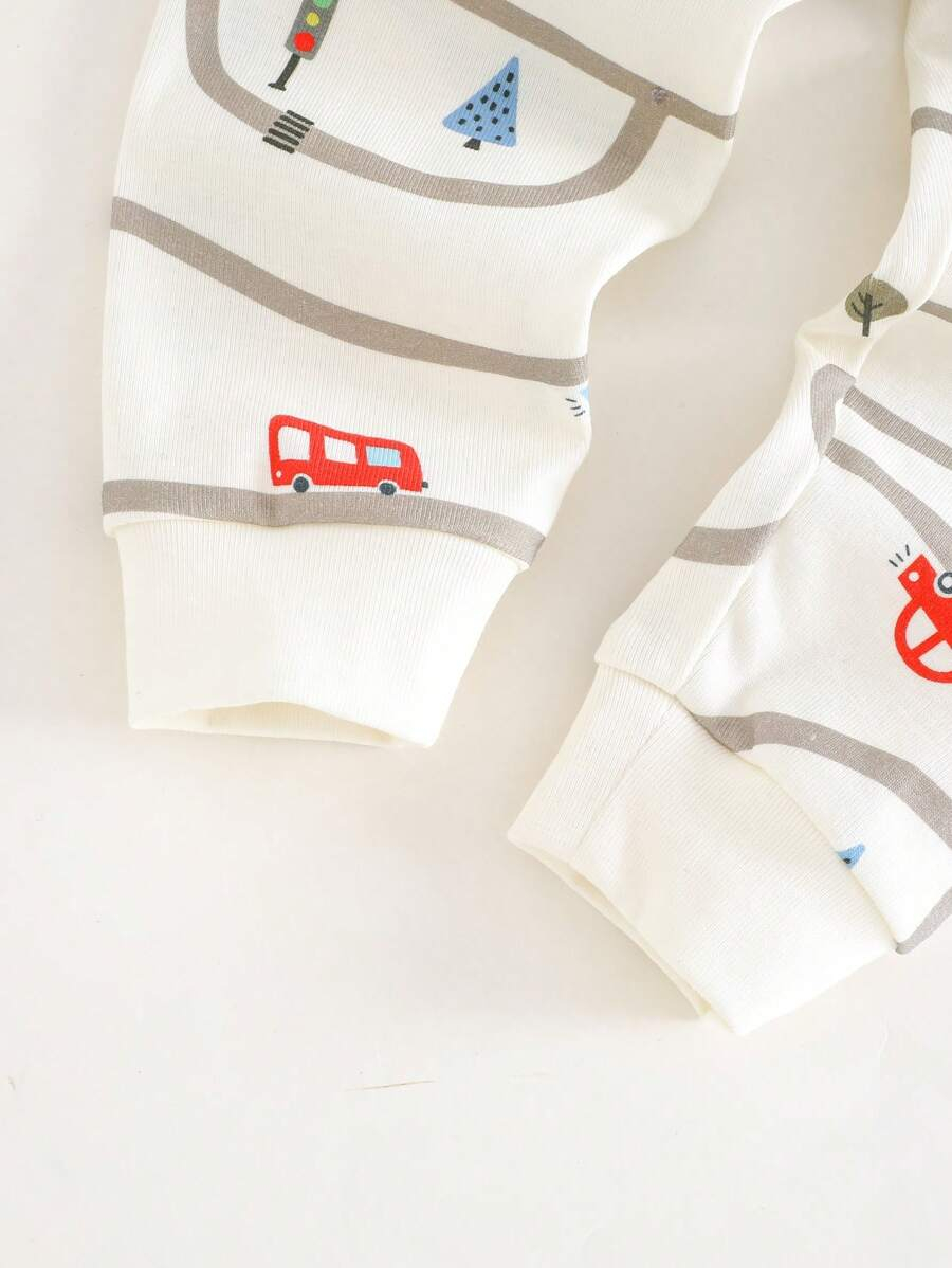 Cozy Pixies Baby Boy Snug Fit Pajamas 2 Pieces Set - Cartoon Car Print Soft Knitted Crew Neck Long Sleeve Top And Elastic Waist Long Pants BB00097 - Image 8