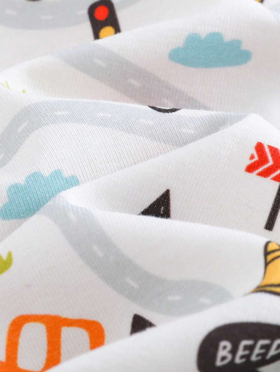 Cozy Pixies Baby Boy Snug Fit Pajamas 2 Pieces Set - Cartoon Car Print Soft Knitted Crew Neck Long Sleeve Top And Elastic Waist Long Pants BB00097 - Image 16