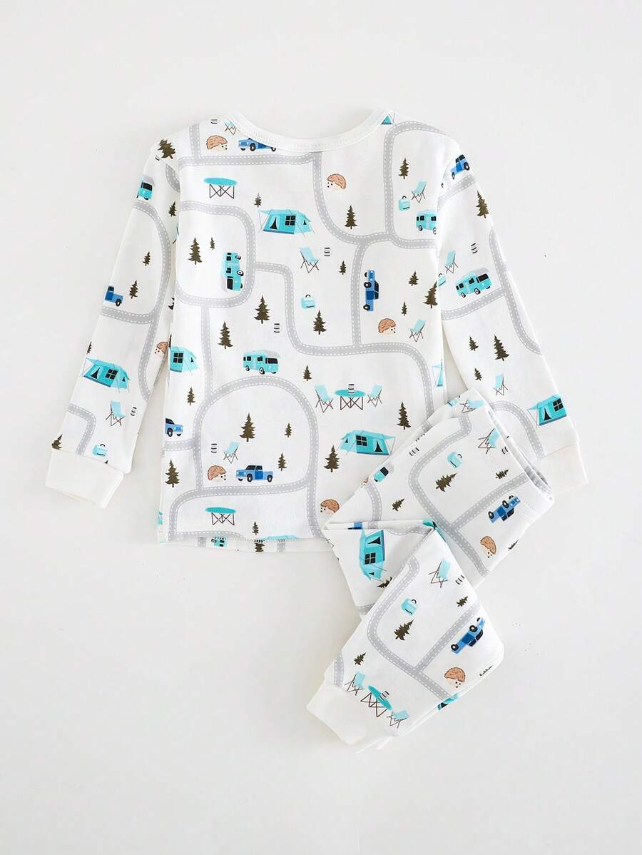 Cozy Pixies Baby Boy Snug Fit Pajamas 2 Pieces Set - Cartoon Car Print Soft Knitted Crew Neck Long Sleeve Top And Elastic Waist Long Pants BB00097 - Image 19