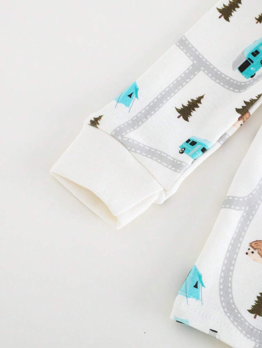 Cozy Pixies Baby Boy Snug Fit Pajamas 2 Pieces Set - Cartoon Car Print Soft Knitted Crew Neck Long Sleeve Top And Elastic Waist Long Pants BB00097 - Image 22