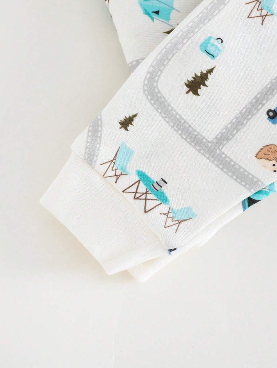 Cozy Pixies Baby Boy Snug Fit Pajamas 2 Pieces Set - Cartoon Car Print Soft Knitted Crew Neck Long Sleeve Top And Elastic Waist Long Pants BB00097 - Image 23