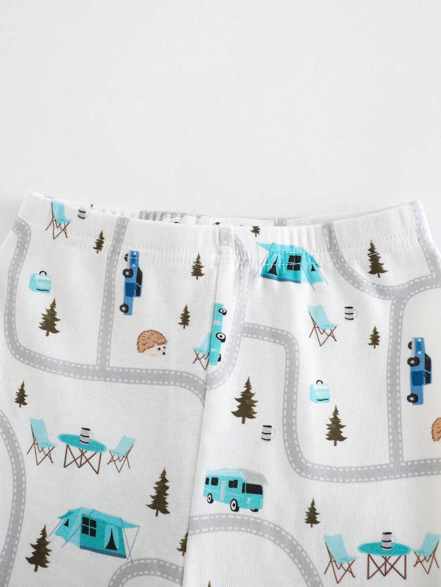 Cozy Pixies Baby Boy Snug Fit Pajamas 2 Pieces Set - Cartoon Car Print Soft Knitted Crew Neck Long Sleeve Top And Elastic Waist Long Pants BB00097 - Image 24