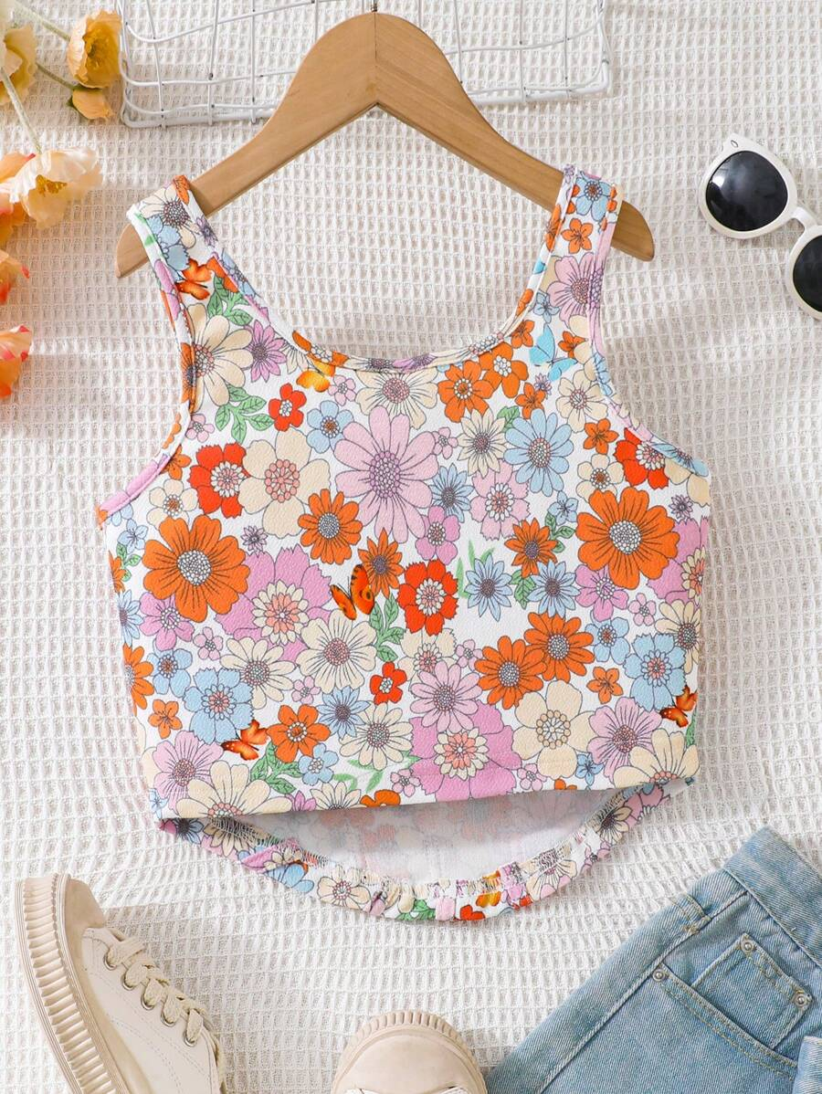 SHEIN Tween Girl Fashionable Flower Print Sleeveless Cami Top Holiday,Summer,Travel,Getaway TG-8-12-00026 - Image 3