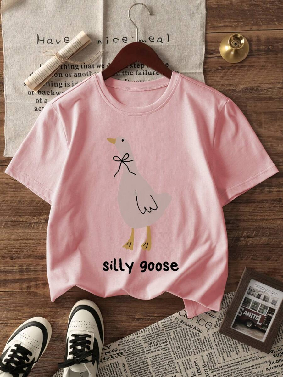 1pc Casual Teenage Girls Crew Neck Printed Short Sleeve T-Shirt, Simple English Letter Graphic Inspired Self-Expression TG-8-12-00035 - Image 2