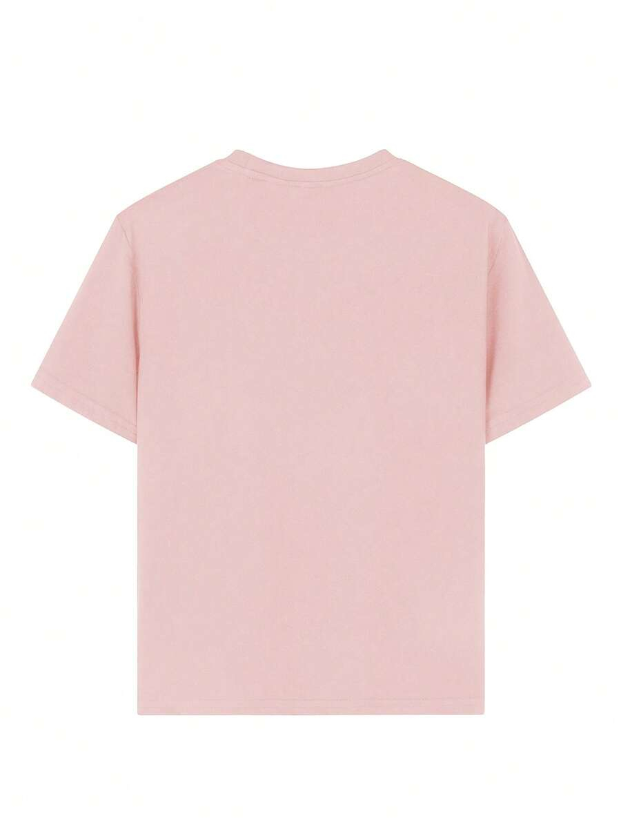 1pc Casual Teenage Girls Crew Neck Printed Short Sleeve T-Shirt, Simple English Letter Graphic Inspired Self-Expression TG-8-12-00035 - Image 4