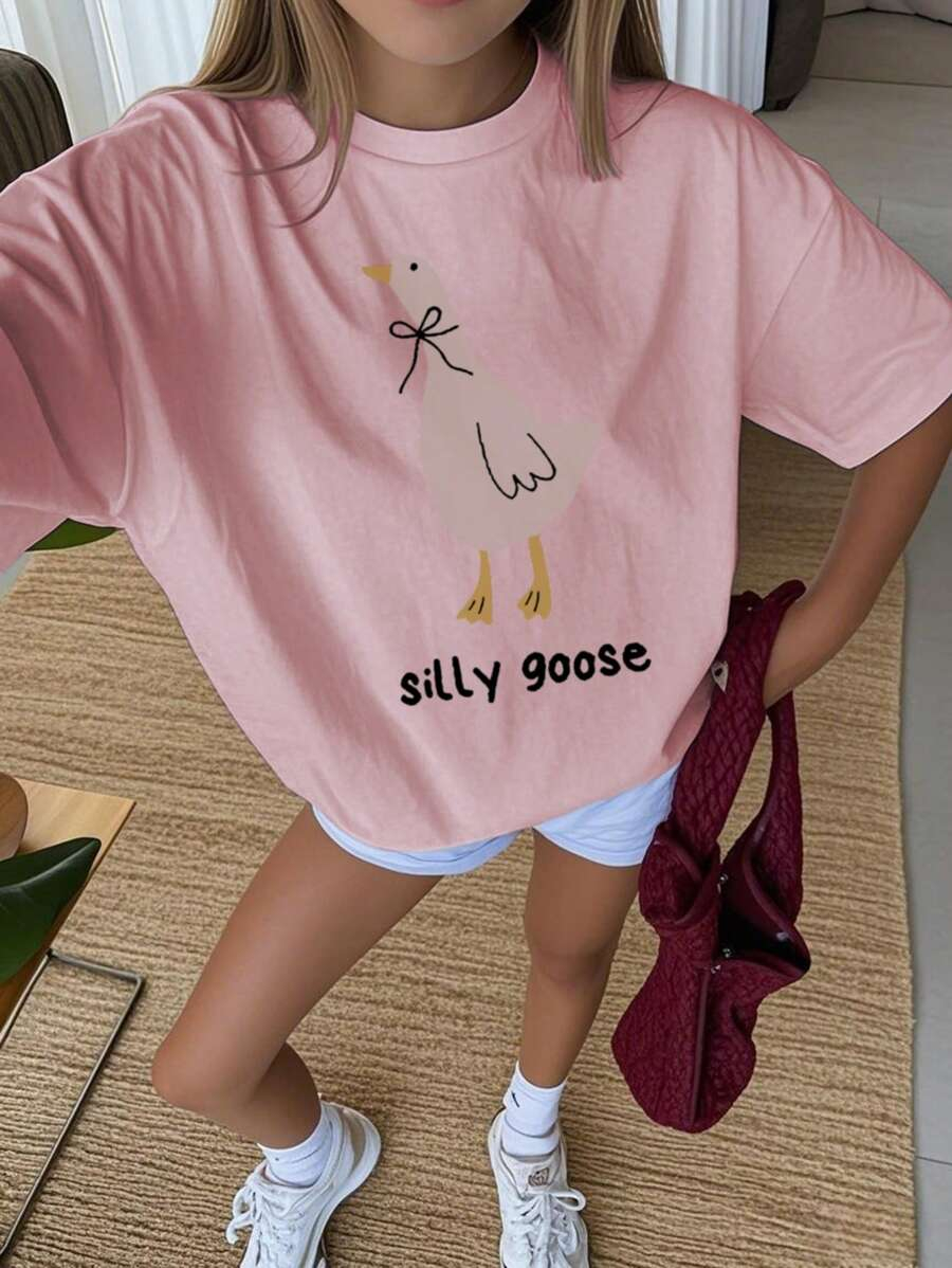 1pc Casual Teenage Girls Crew Neck Printed Short Sleeve T-Shirt, Simple English Letter Graphic Inspired Self-Expression TG-8-12-00035 - Image 8