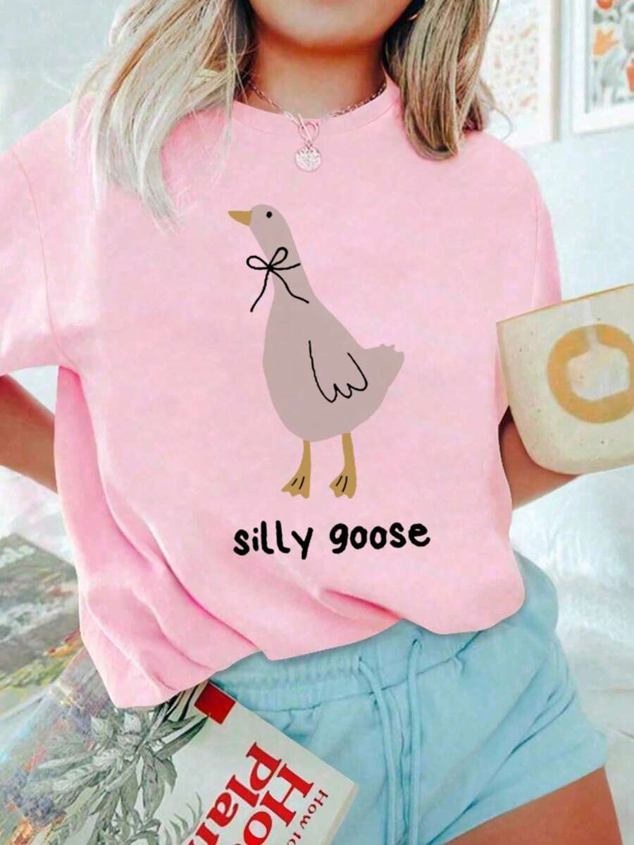 1pc Casual Teenage Girls Crew Neck Printed Short Sleeve T-Shirt, Simple English Letter Graphic Inspired Self-Expression TG-8-12-00035 - Image 10