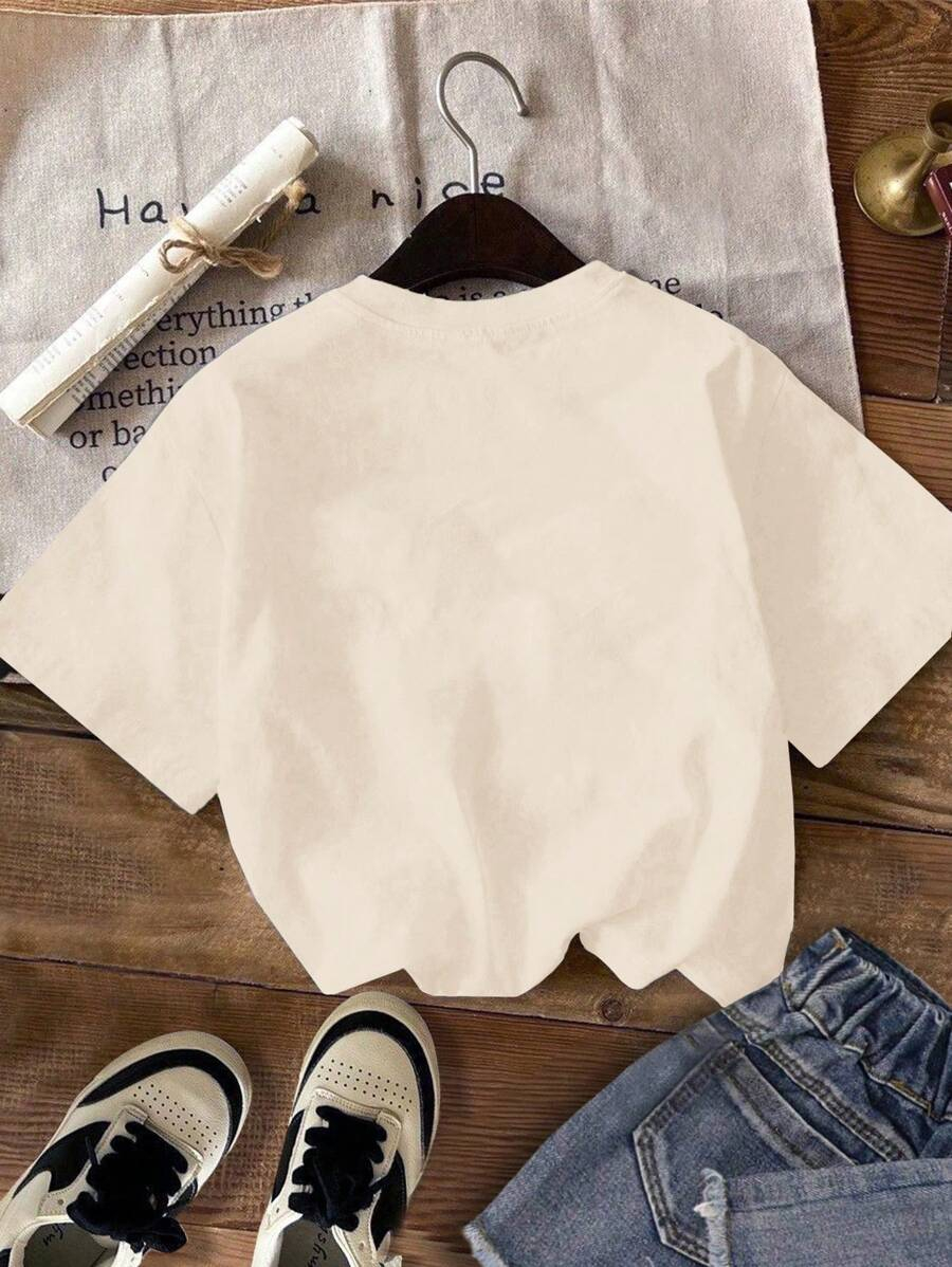 SHEIN Tween Girls' Casual Minimalist Short Sleeve Round Neck T-Shirt, Suitable For Spring & Summer TG-8-12-00052 - Image 3