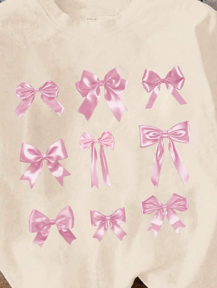 SHEIN Tween Girls' Casual Minimalist Short Sleeve Round Neck T-Shirt, Suitable For Spring & Summer TG-8-12-00052 - Image 4