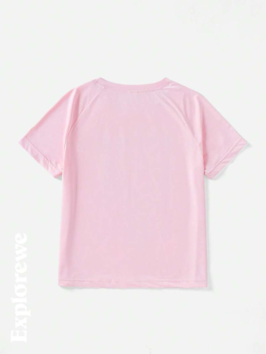 SHEIN Youth Girls' Outdoor Casual Cactus & Letter Print Round Neck T-Shirt, Pink, Summer TG-8-12-00054 - Image 3
