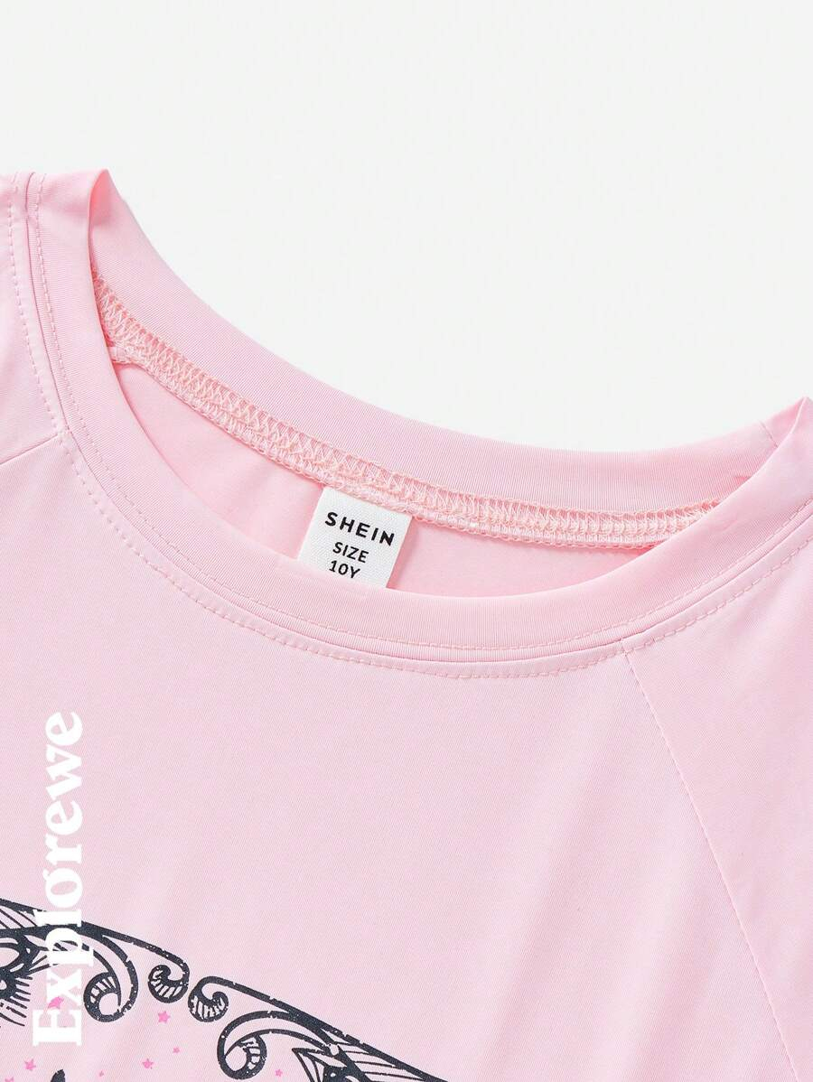 SHEIN Youth Girls' Outdoor Casual Cactus & Letter Print Round Neck T-Shirt, Pink, Summer TG-8-12-00054 - Image 5
