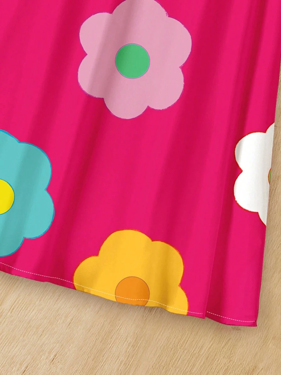 SHEIN Elegant Floral Print, Tween Girl Casual Ruffle Sleeve Dress, Minimalist Style, Suitable For Spring & Summer TG-8-12-00056 - Image 5