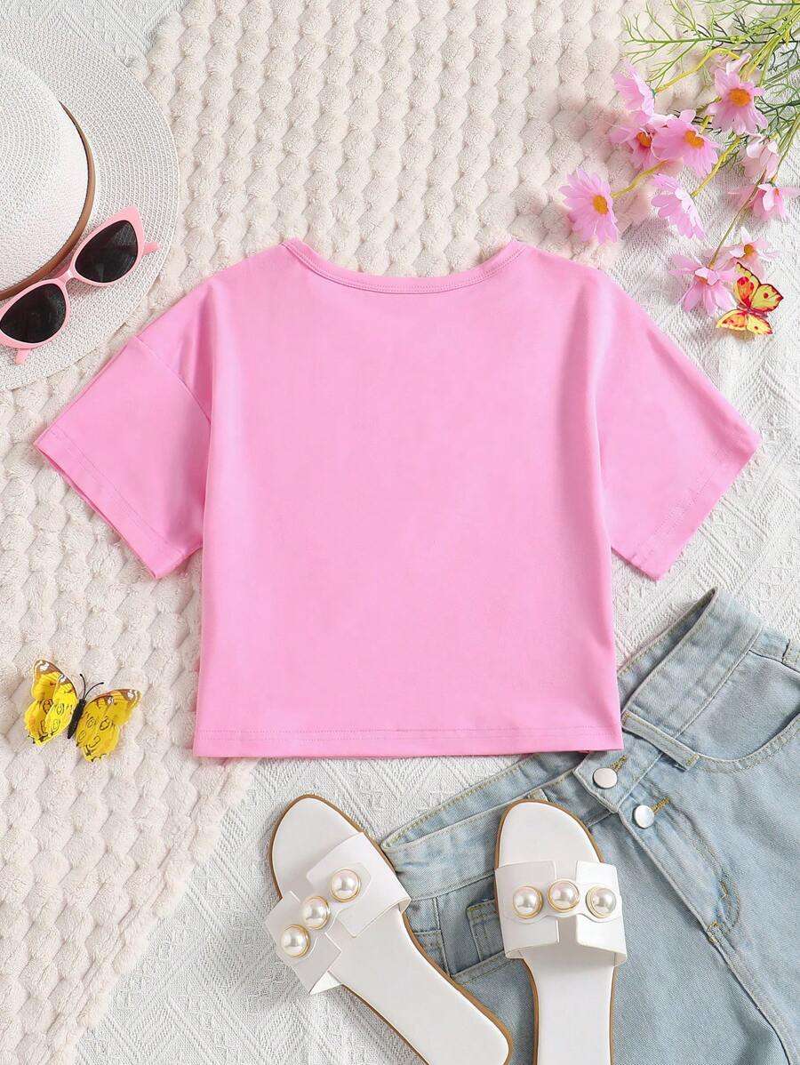 SHEIN Tween Girl Summer Cute Butterfly And Letter Print T-Shirt TG-8-12-00062 - Image 3