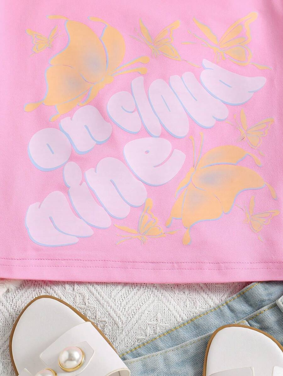 SHEIN Tween Girl Summer Cute Butterfly And Letter Print T-Shirt TG-8-12-00062 - Image 5