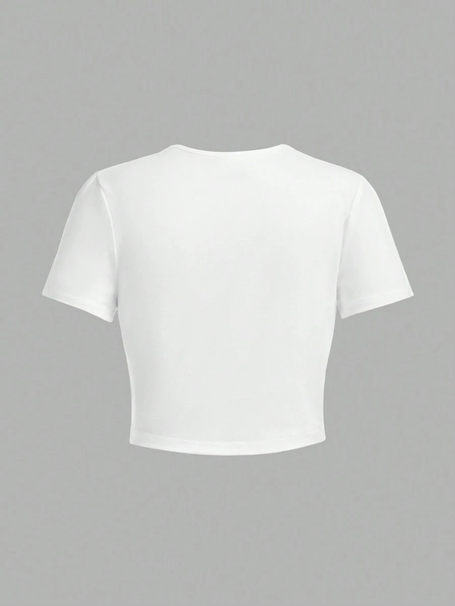 SHEIN Sweetra Young Tween Girl Summer Casual 3D Floral Short Sleeve T-Shirt, Creative Floral Design, Casual Style, Soft & Breathable, Comfortable Fabric Holiday,Summer,Travel,Getaway TG-8-12-00064 - Image 3