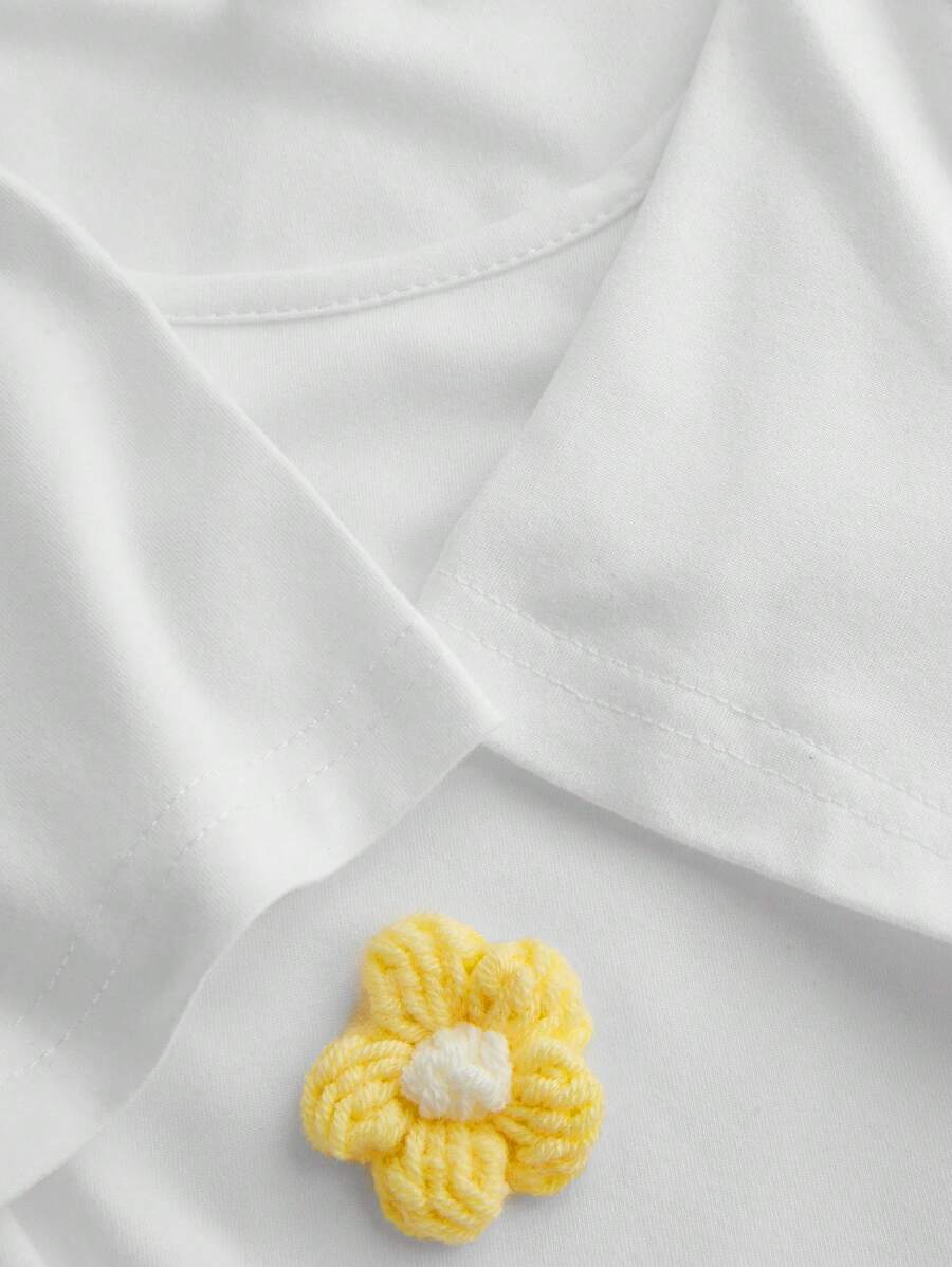 SHEIN Sweetra Young Tween Girl Summer Casual 3D Floral Short Sleeve T-Shirt, Creative Floral Design, Casual Style, Soft & Breathable, Comfortable Fabric Holiday,Summer,Travel,Getaway TG-8-12-00064 - Image 4