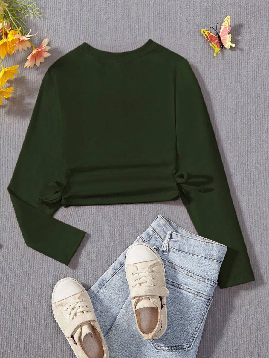 SHEIN Tween Girl Y2K Casual Blue Side Ruched Long Sleeve All-Match T-Shirt For Look TG-8-12-00067 - Image 3