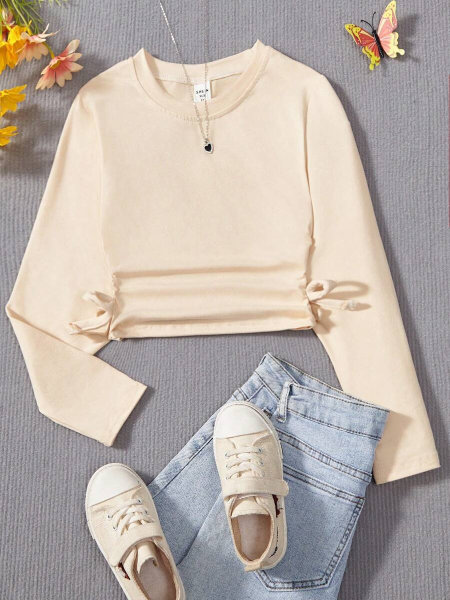 SHEIN Tween Girl Y2K Casual Blue Side Ruched Long Sleeve All-Match T-Shirt For Look TG-8-12-00067 - Image 13