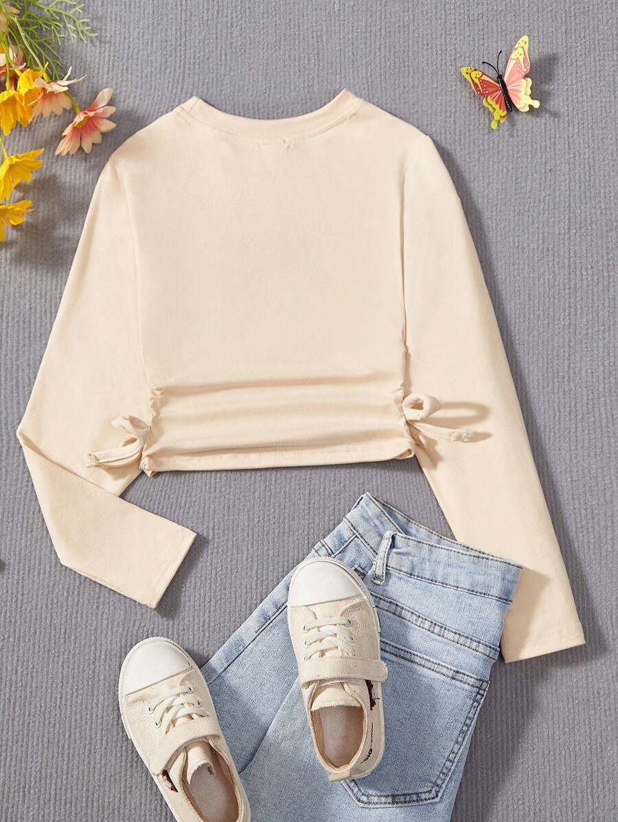 SHEIN Tween Girl Y2K Casual Blue Side Ruched Long Sleeve All-Match T-Shirt For Look TG-8-12-00067 - Image 14