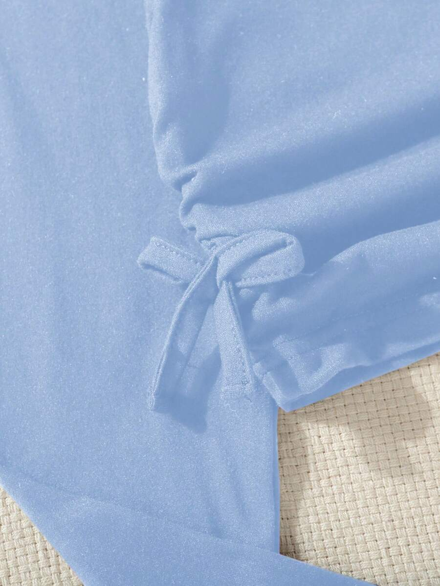 SHEIN Tween Girl Y2K Casual Blue Side Ruched Long Sleeve All-Match T-Shirt For Look TG-8-12-00067 - Image 23