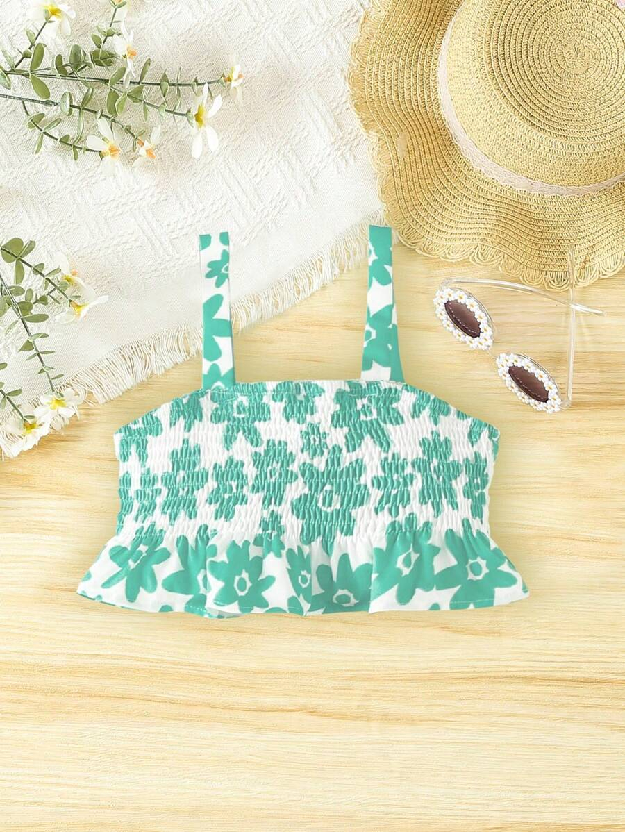 SHEIN Girls' Floral Printed Crop Top With Elegant Wrap Detail For Summer TG-8-12-00069 - Image 2