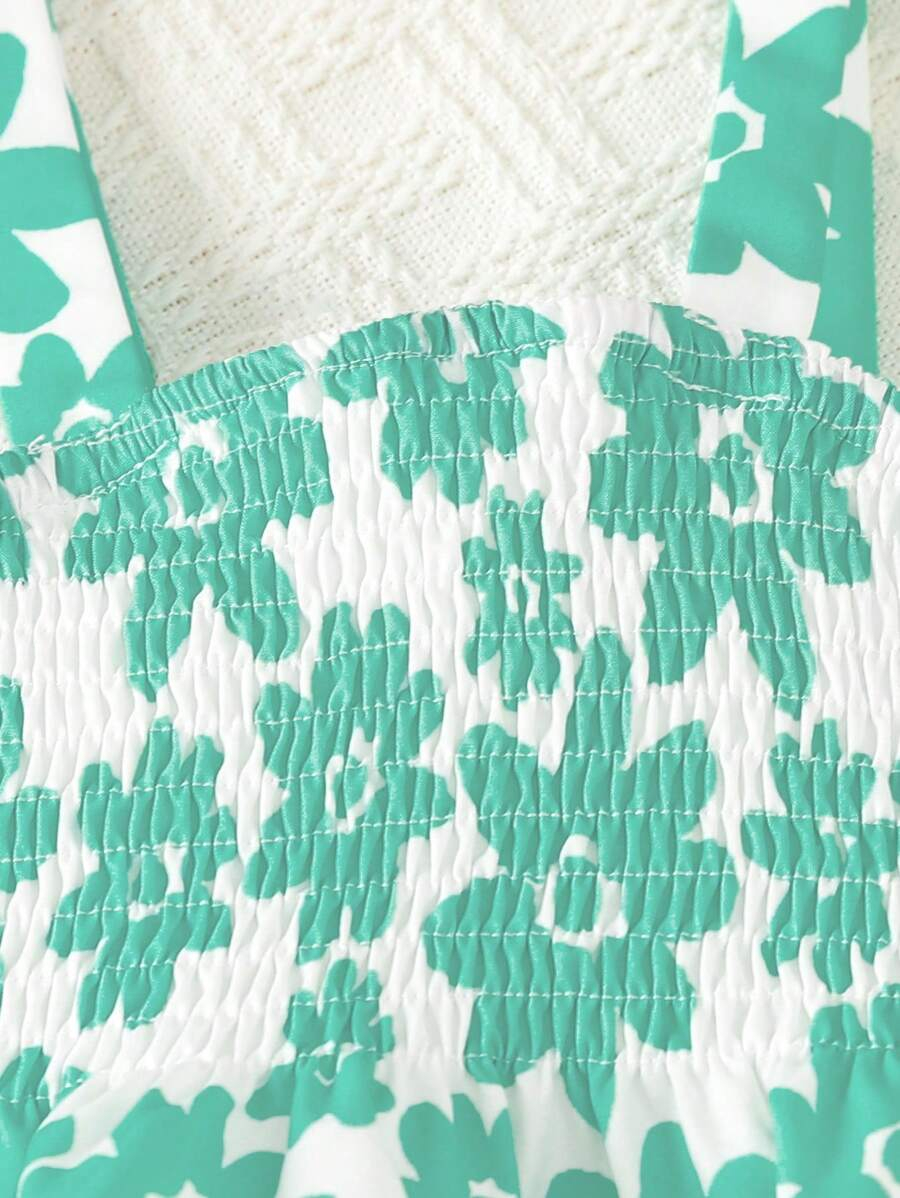 SHEIN Girls' Floral Printed Crop Top With Elegant Wrap Detail For Summer TG-8-12-00069 - Image 4