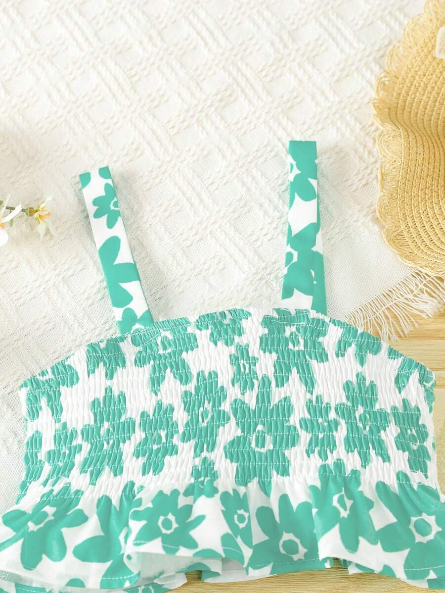 SHEIN Girls' Floral Printed Crop Top With Elegant Wrap Detail For Summer TG-8-12-00069 - Image 5