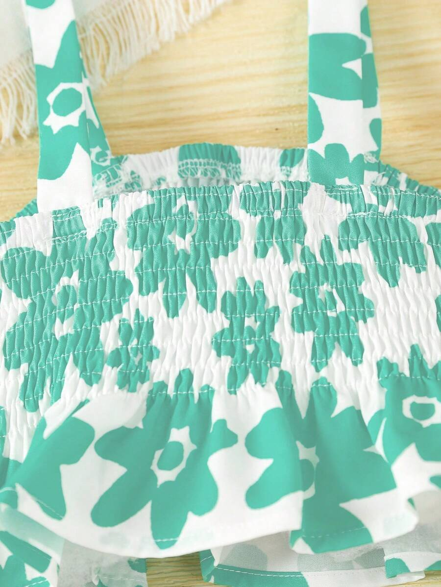 SHEIN Girls' Floral Printed Crop Top With Elegant Wrap Detail For Summer TG-8-12-00069 - Image 6