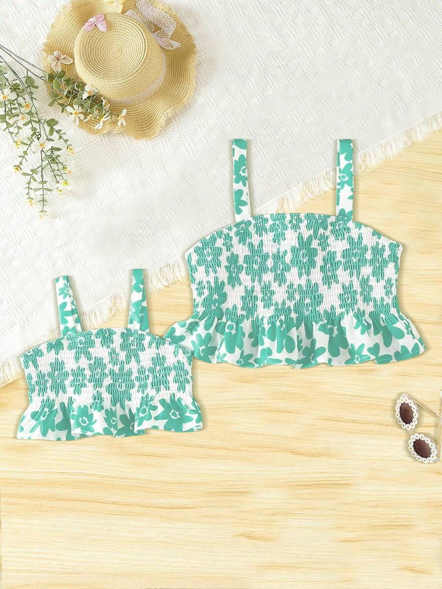 SHEIN Girls' Floral Printed Crop Top With Elegant Wrap Detail For Summer TG-8-12-00069 - Image 7