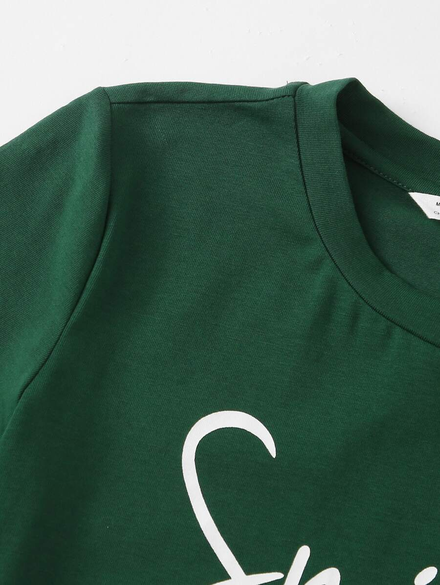 SHEIN Tween Girl Letter And Heart Print Rolled Up Sleeve Tee TG-8-12-00070 - Image 4