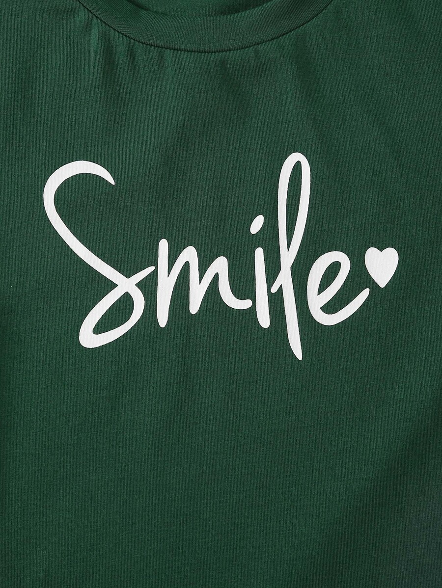 SHEIN Tween Girl Letter And Heart Print Rolled Up Sleeve Tee TG-8-12-00070 - Image 5