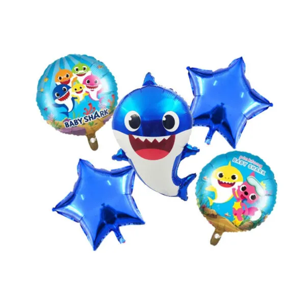 Baby Shark Theme Foil Balloons - Pack of 5 Balloons