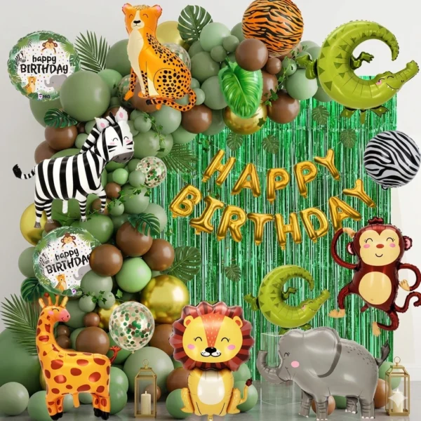 Cute Jungle Animals Theme Birthday Party Decorations Full Set of Balloons & Items