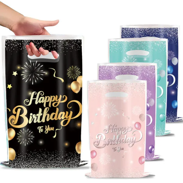 Happy Birthday Plastic Goodies/Favor Bags - 10 Pcs Pack