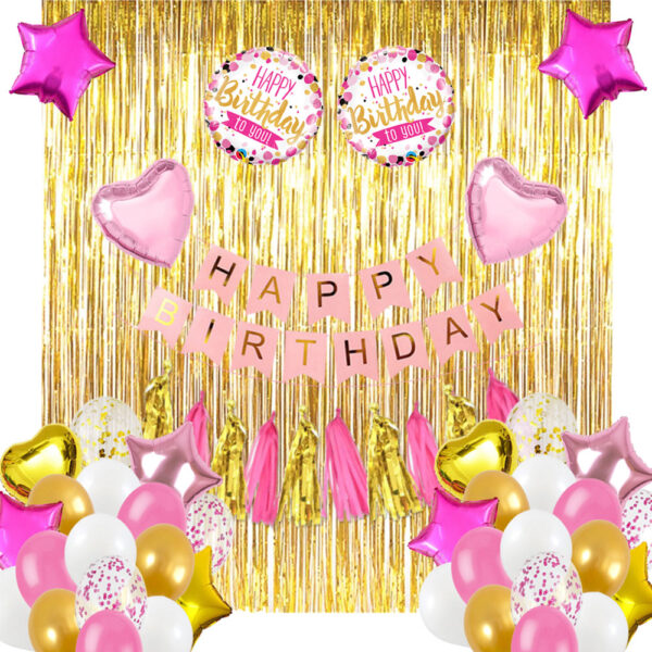 Birthday Decoration Set (Pink, White and Gold)