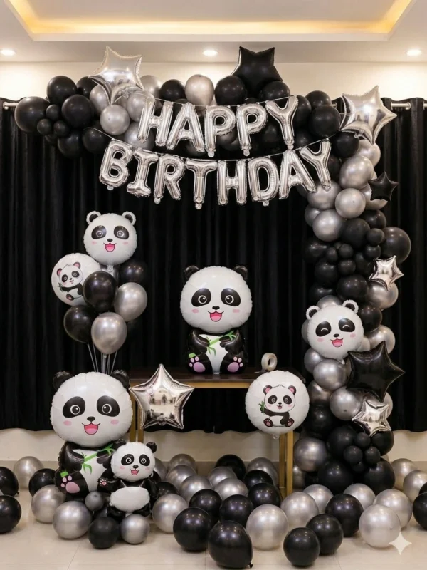 Deluxe Panda Birthday Party Decoration Kit – Black & Silver Theme